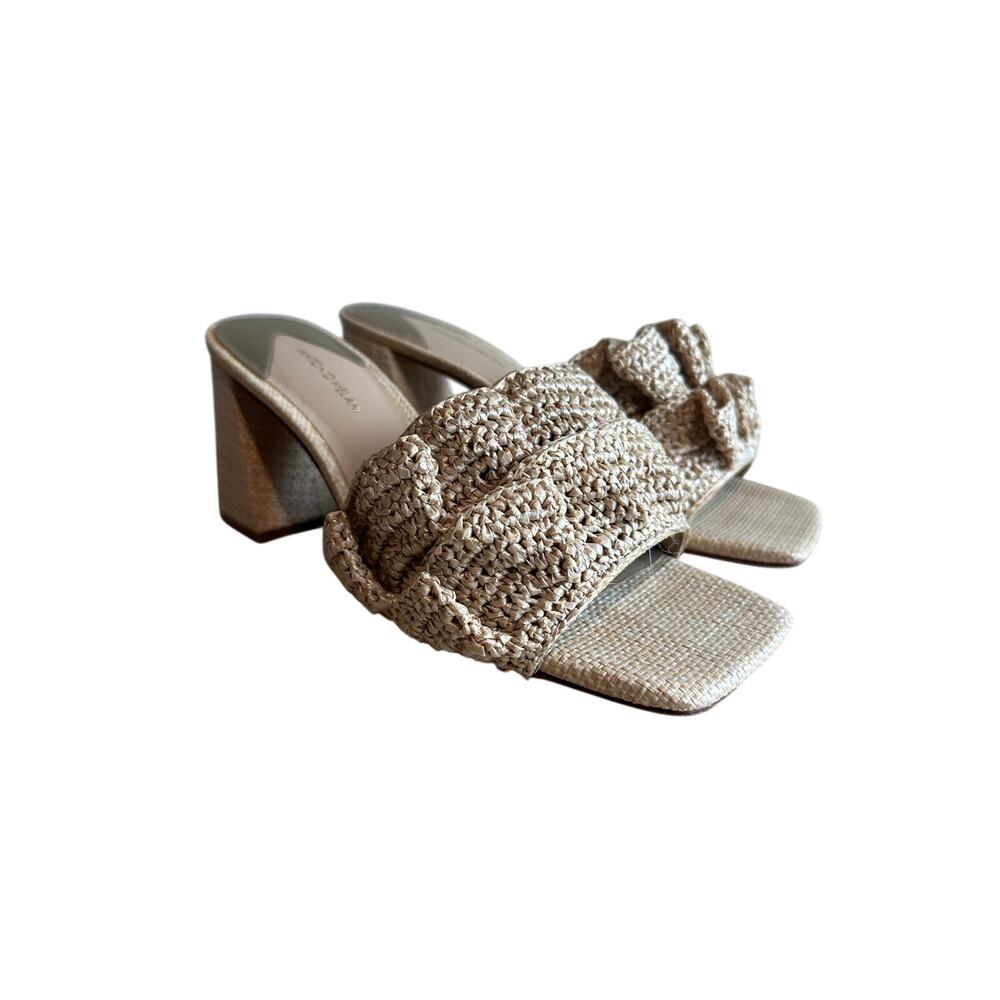 Antonio Melani Pollie Raffia Ruffle Crochet Mule Heeled Sandals Tan 10